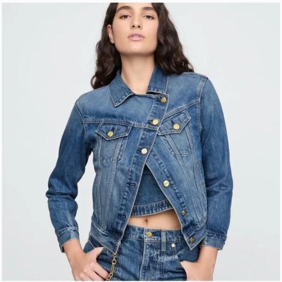 Cult Gaia x Gap Asymmetrical Denim Jean Jacket Cotton Button Front Size Small